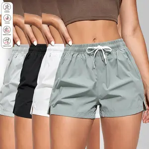 4-pack women’s solid-color athletic casual shorts—fitness shorts, women’s activewear—suitable for hiking, golf, and everyday leisure; features a zipper and multiple pockets; quick-dry outdoor mountaineering and fitness shorts.