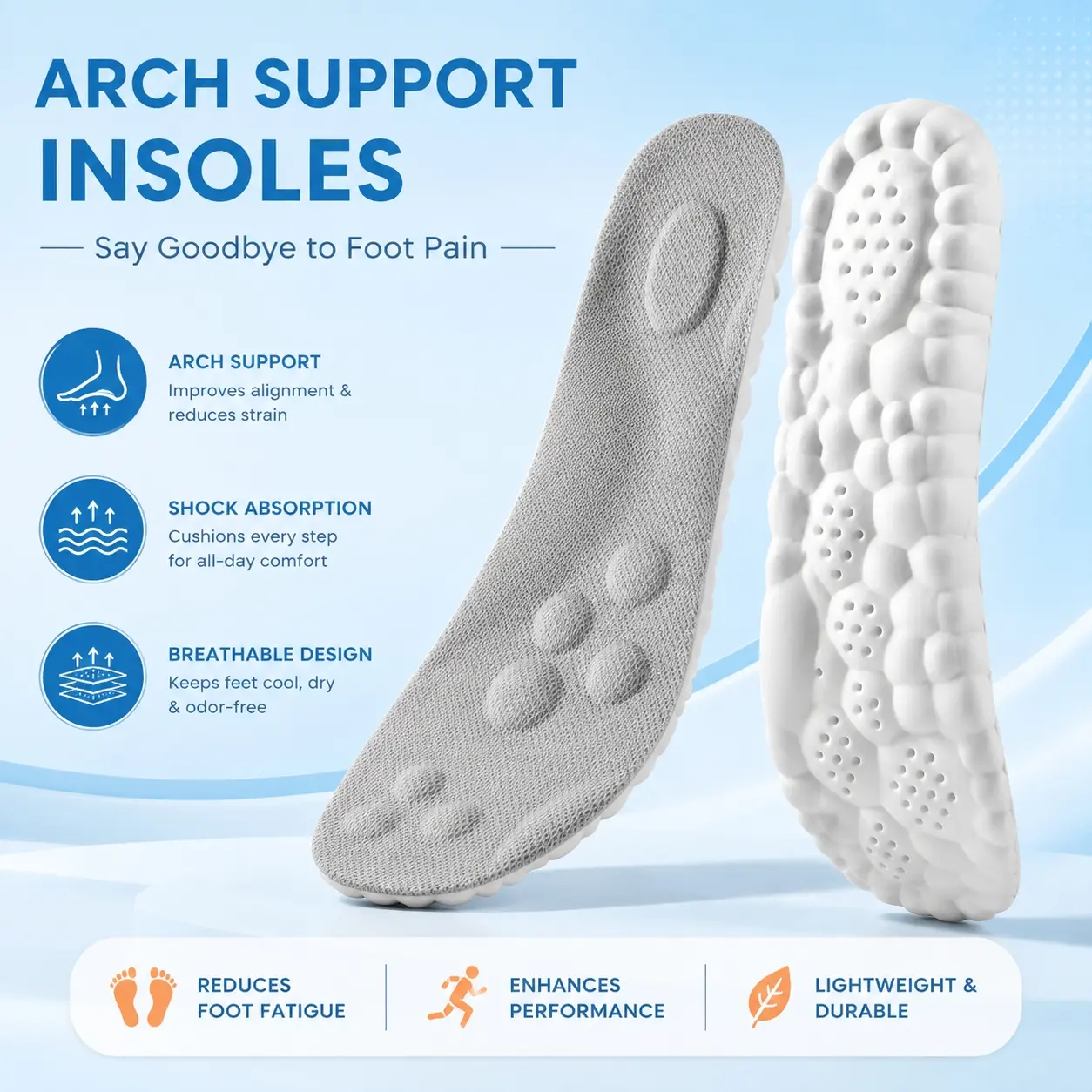 Cloud Soft 4D Silicone Shoe Insoles, High Resilience Memory Foam Foot Pads, Breathable Comfort Trim-to-Fit Insoles Fit All Men Women Footwear
