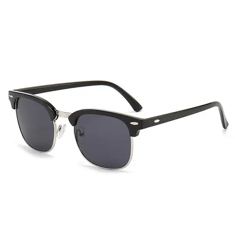 Unisex Retro Half-Frame Plastic Aviator Sunglasses - Bright Black Gold Frame-Black Gray Lens, Anti-Glare Resin Lenses, Rivet Details, Casual Stylish Glasses, Trendy Streetwear Sunglasses, Outdoor Sports Eyewear, Father's Day Gifts