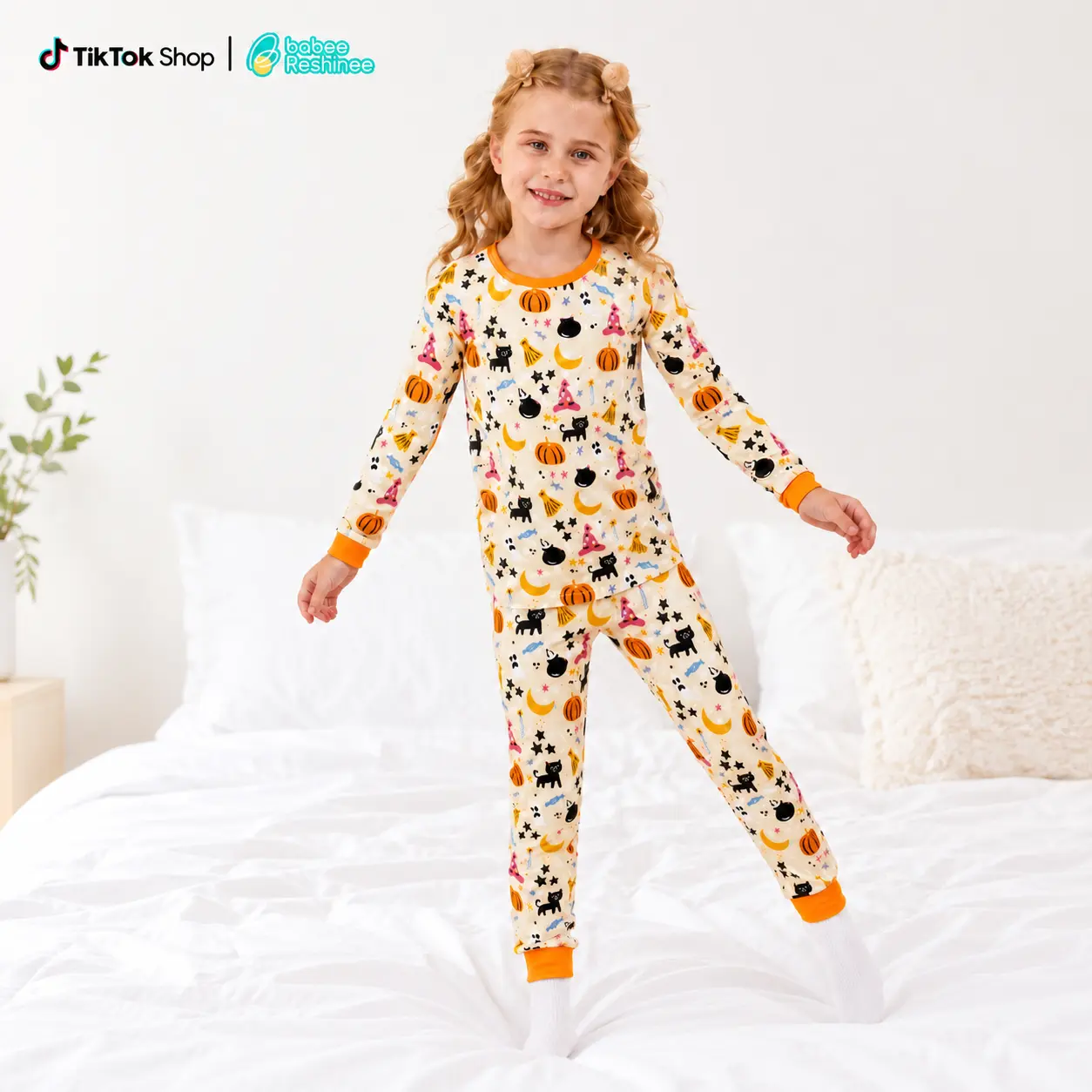 babee Reshinee Halloween Christmas Pajamas for Baby Girl Toddler Kids Jammies, 2-Piece Long Sleeve Bamboo Toddler Girls Pajama Set, Soft Breathable Stretchy, Tagless, Buttery Soft, Cozy Snug Fit Cute Printed Holiday Pjs, Round Neck Sleepwear, 12M-8Y