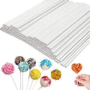100 Pcs White Lollipop Sticks,6 Inch Paper Cake Pop Sticks,Lollipop Treat Sticks for Cake Pops,Homemade Candy,Chocolate,Cookie,Dessert(Dia 3.5mm)
