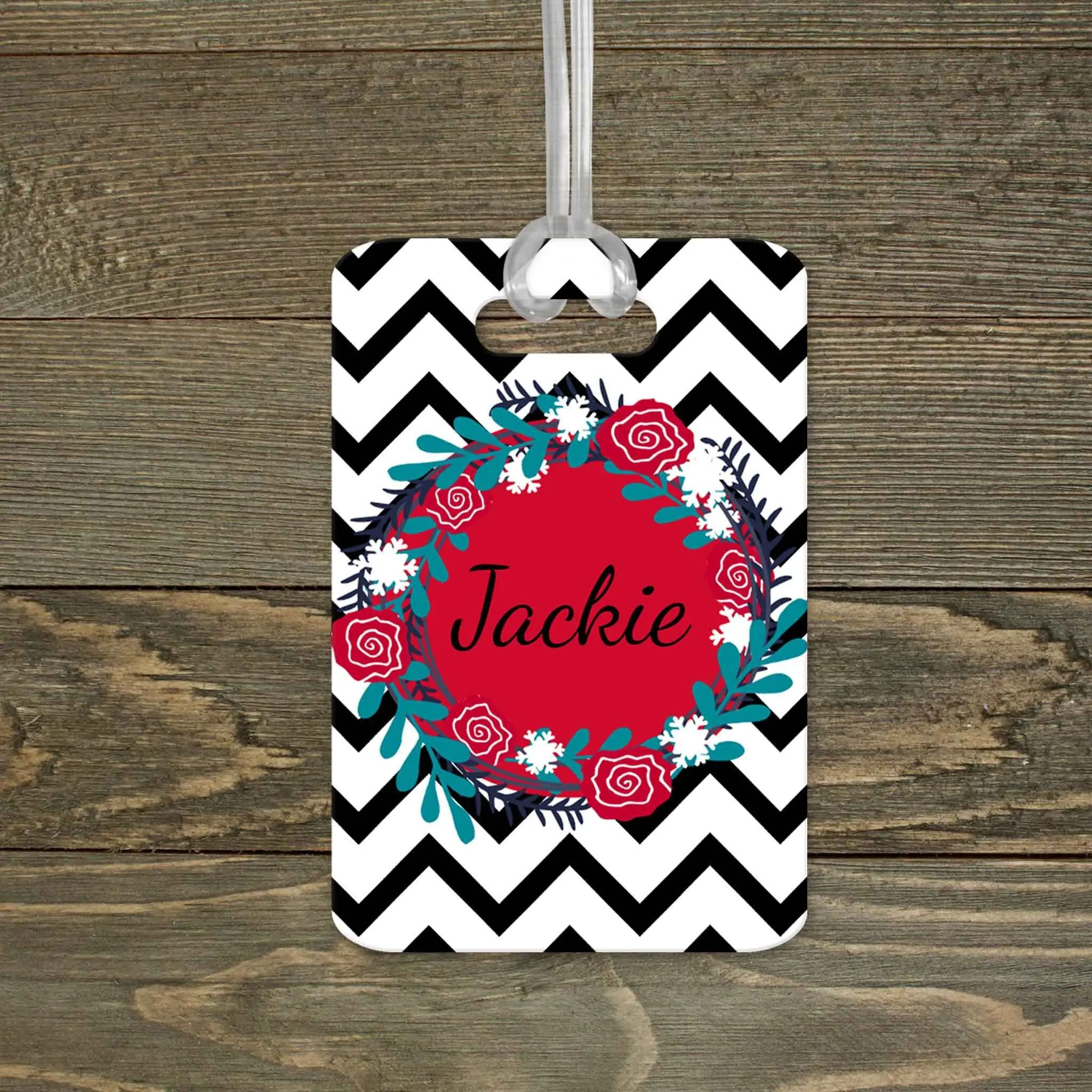 Personalized Luggage Tag | Custom Monogram Bag Tag | Black Chevron