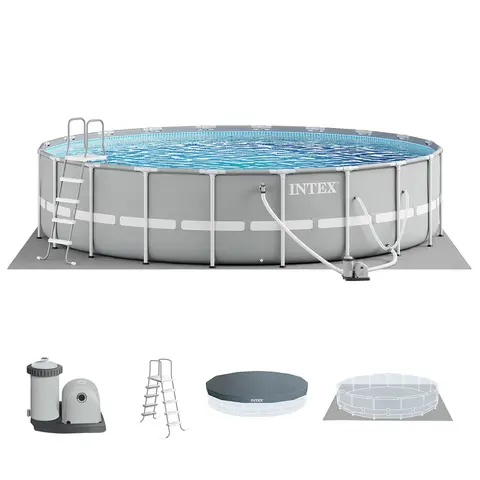 Intex Prism Frame Above Ground Swimming Pool Set (10 ft | 12 ft | 14 ft | 15 ft | 18 ft | 20 ft Size & Accessory Options)