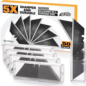 50-Pack Utility Knife Blades, Blackened SK-2 Razor Blades for Box Cutter Utility Knife, Never Rust Design, Extra Durable