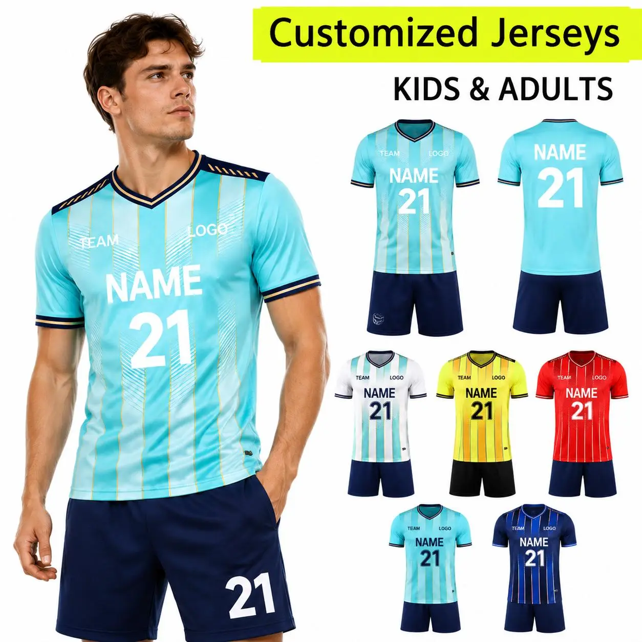 Personalised Football Shirt Set Men Football Jersey Custom Soccer Jerseys [DIY Name&Number]