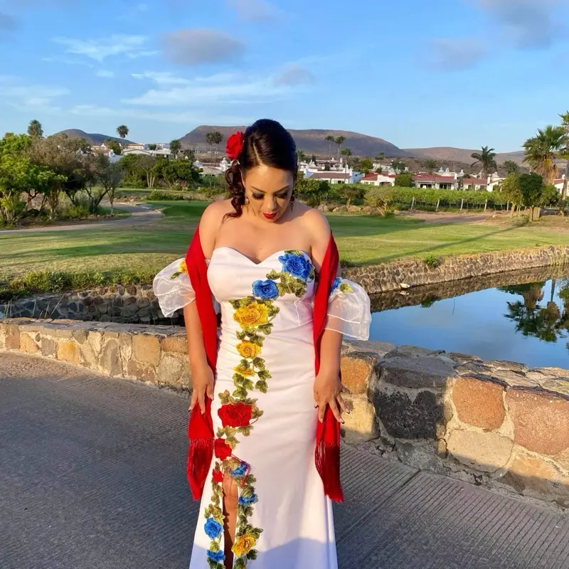 Mexican Dress - White with Red Trim and Floral Accent - As Seen in the Picture - TikTok Shop Mexican Dress - White with Red Trim and Floral Accent - As Seen in the Picture - TikTok Shop