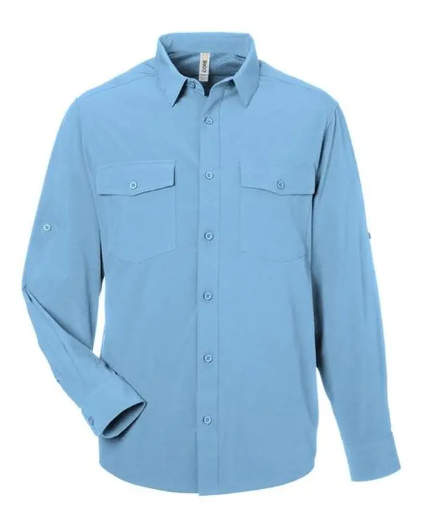 CORE365 CE510L Men's Ultra UVP Long-Sleeve Marina Shirt, Spandex-Polyester Mesh Fabric, Casual Menswear Plain Blouse