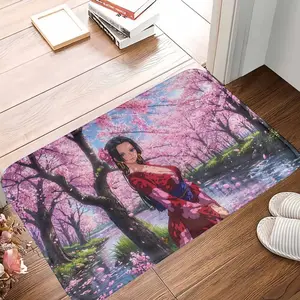 Anime Sakura River Mat Cherry Blossom Girl Print Soft Durable Non‑Slip Washable Floor Rug Perfect for Bedroom Living Room Home Decor Seasonal Gift Office Space Relaxing Corner Use