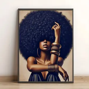 African Hair Art Canvas Print Modern African Cultural Wall Decor Black Girl with Double Braids Black & Brown Tone Perfect for Home Office or Cafe Artwork