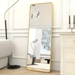 New Full Length Mirror Standing Mirror Large Rectangle Rounded Corner Floor Mirror Rounded Corners with Aluminum Alloy Frame Decor Glass