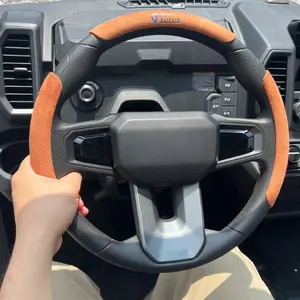 Joytutus Sporty Orange & Black Short Multi-piece Anti-slip & Sweat-absorbing Car Steering Wheel Cover for All Seasons Automotive Vehicle