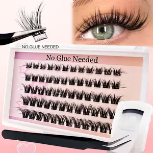 Self-Adhesive Eyelash Clusters 8-16mm Mixed Size, Fluffy Natural Thin Lashes No Glue Needed, DIY at Home, Includes Tweezers and Curler