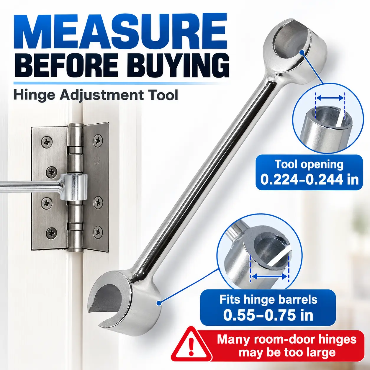 Dual-Head Metal Cabinet Hinge Adjustment Wrench, 14-19mm Extended Door Hardware Tool for Cabinet Doors, DIY Furniture Repair