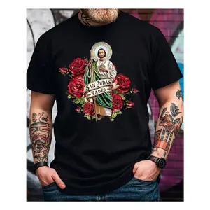 Summer T Shirts Men'S San Judas Tadeo Graphic T-Shirt, 100% Cotton Fabric, Crew Neck
