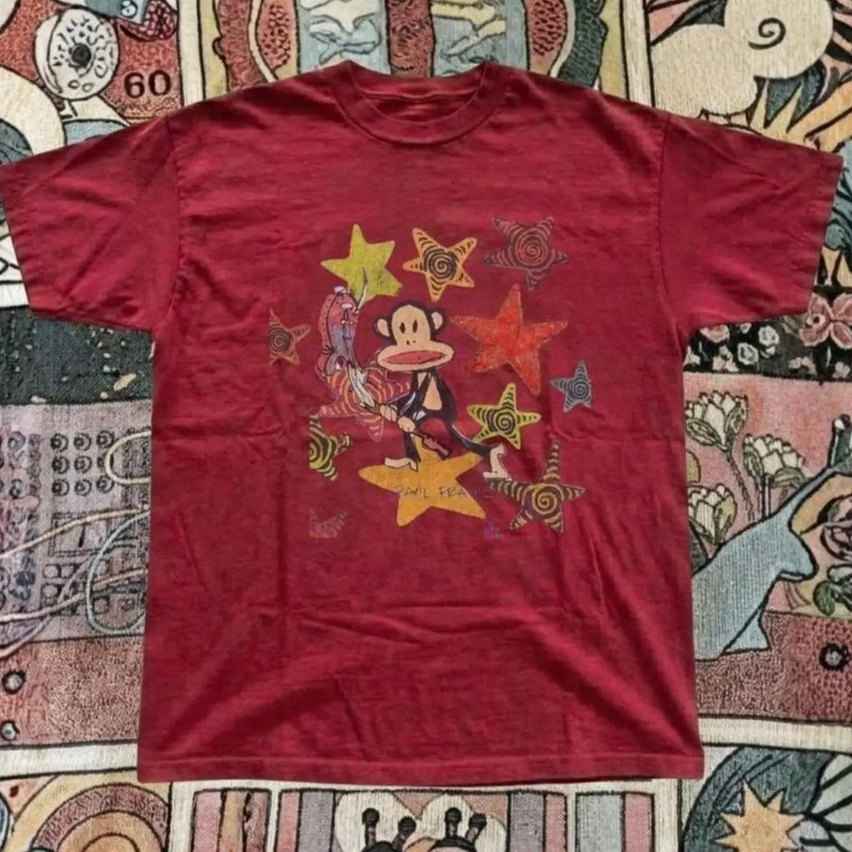 Paul Frank Julius T-shirt Vintage Monkey Playing Guitar Graphic Tee, Retro 2000s Cartoon Rocker Shirt, Loose Fit Top