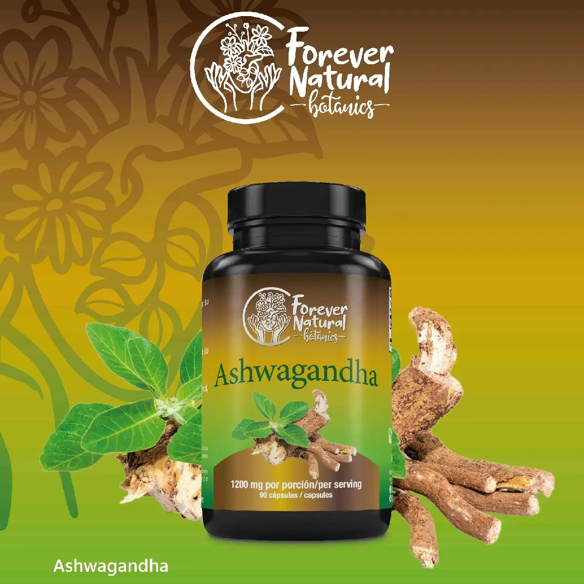 Ashwagandha - 1200mg supports body energy, cortisol and stress 90 vegan capsules for Men and Women Natural Organic Supplement