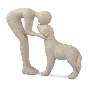 Dog Sculpture Home Decor, Sandstone Man and Dog Statue Figurine, Interactive Pet Memorial Gifts for Dog fan Lovers, Minimalist Puppy & Owner Decorative Arts for Shelf, Living Room, Office