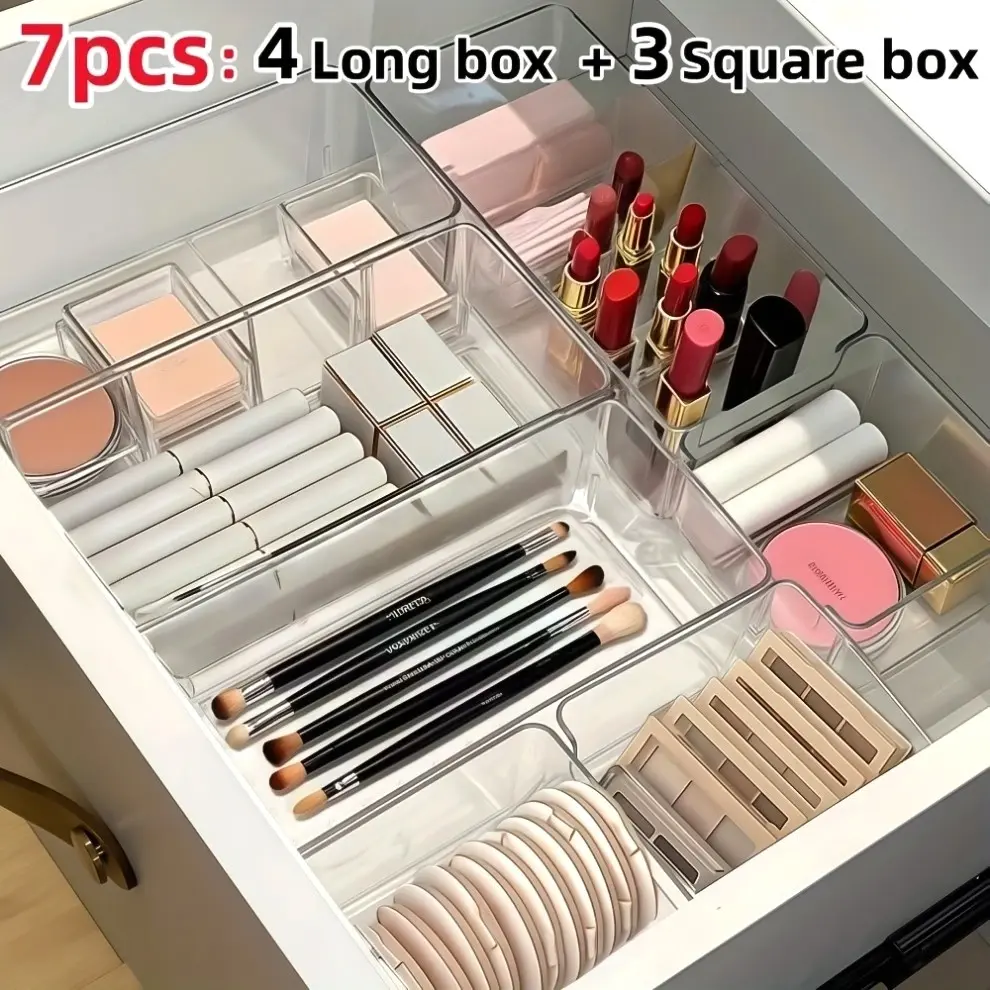 Acrylic Drawer Organizer Set, Cosmetic Storage Box, Cosmetics Organizer Storage, Desk & Office Supplies, Storage Compartment, Multi-Layer Design, Home & Office Use, Makeup Tool Organizer