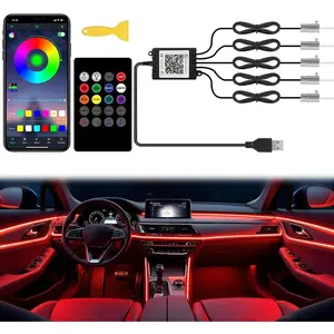 LED Interior Strip Lights,  RGB  Interior LED Light  APP and Remote Control, 5 in 1 Ambient Lighting Kit with 236 Inches Fiber Optic, EL Wire Lights for  Inside