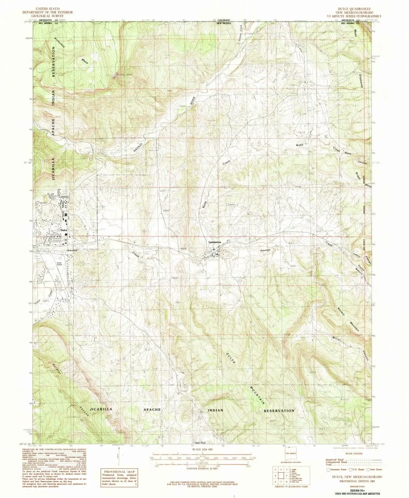 Dulce New Mexico USGS Topographic Quadrangle Map, 1983, 1:24000