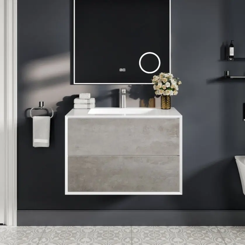 Vienna 36 in. Concrete Gray Wall Mount Single Sink Bath Vanity with Acrylic Top and Integrated Sink