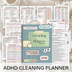 ADHD Cleaning Plan Book (spiral Binding) - Organization Notebook, Cleaning Schedule and Checklist, Daily/weekly/monthly/annual Cleaning Record Book for Home/office/housewife/mother, Productivity Planning Tool with Decorative Layout, Practical Designs