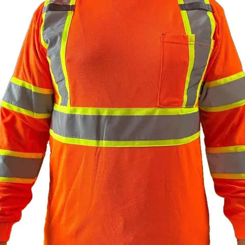 High Visibility Orange Long Sleeve Safety Shirt with hoodie / ANSI Rate Class 3 Polyester