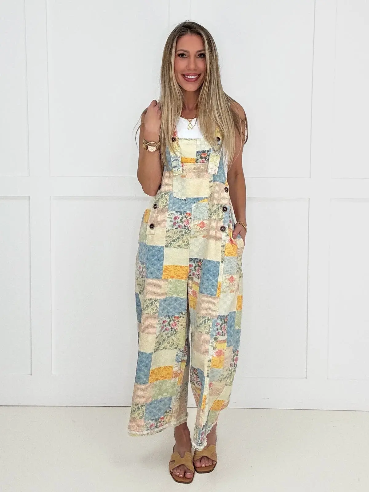 Floral Patchwork Denim Overalls
