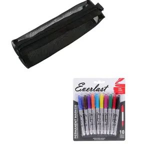 2-Pack 10-Piece Permanent Markers, Fine Tip & Colorful Ink, Nylon Pencil Case, Large Capacity, Ideal for Students & Professionals