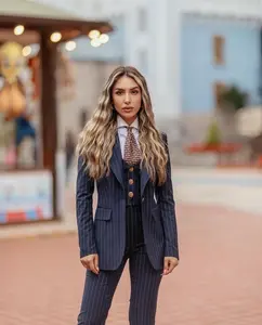 Blue women three piece suit, Navy blue pin stripe 3 piece suit for women, formal suit for women, custom three piece formal suit for women