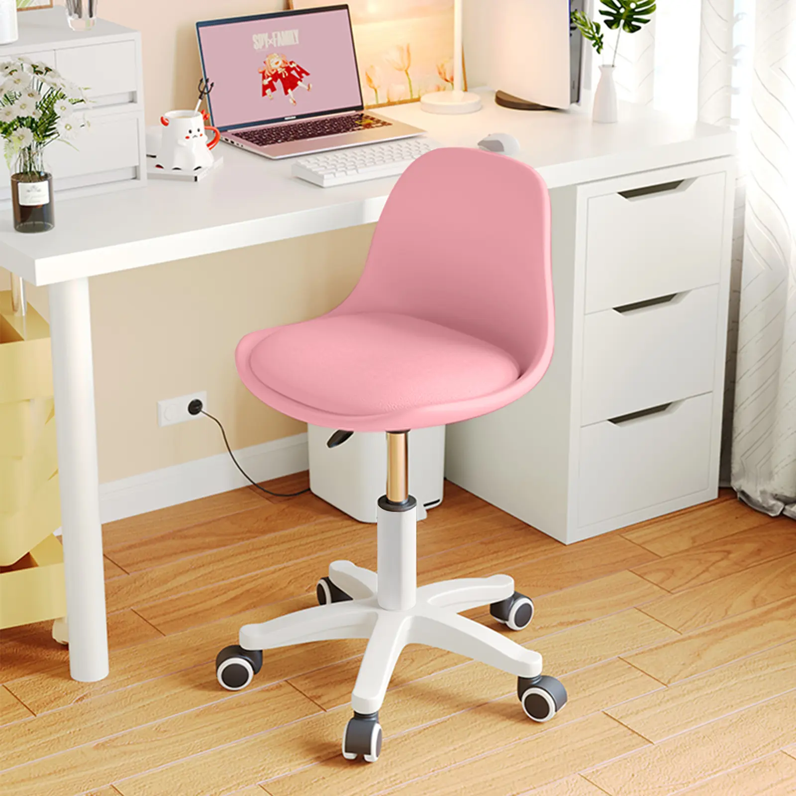 【Summer sale】Small Desk Chair Cute Armless Task Vanity Chair with Soft Padded Cushion, Plastic Height Adjustable Home Office Chairs for Teens Girls