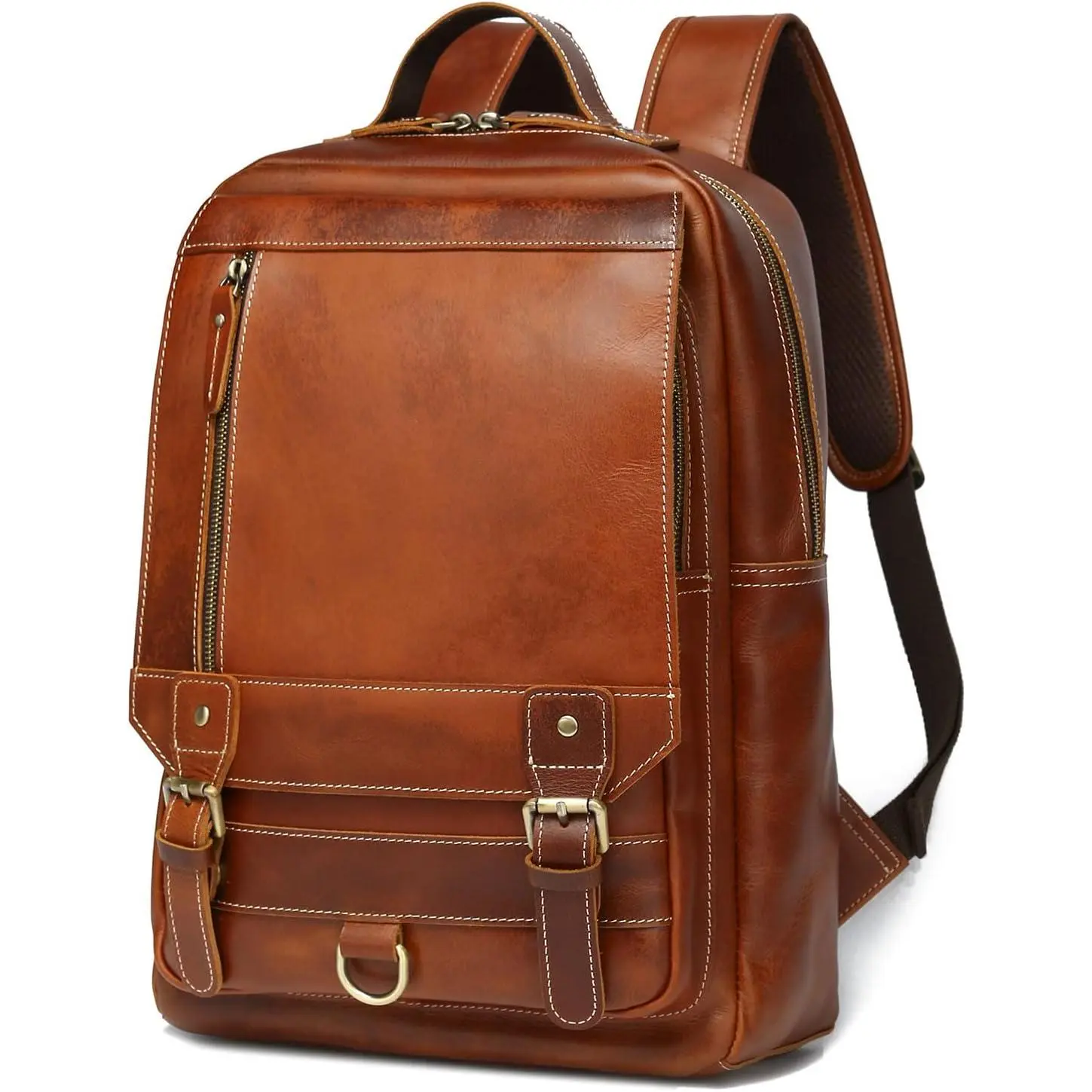 LANNSYNE Vintage Genuine Leather Backpack For Men Fits up to 15" Laptop Travel Hiking Rucksack
