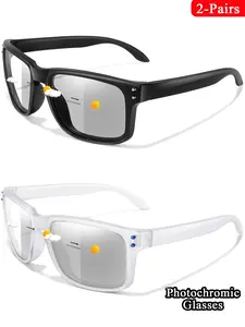 2 Piece Classic Photochromic Sunglasses Set, Fashion UV Protection Glasses, Retro Square Frame, Comfortable Daily Use, Perfect Outdoor Activities Gift
