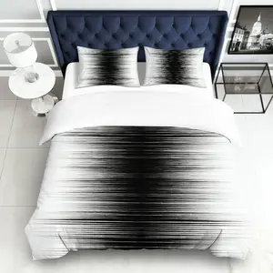 3PCS Duvet Cover Set, 1 Duvet+2 Pillowcases(Without filler), Black White Gradient Monochrome Modern Elegant theme, NewYear bedding set, Stripe Pattern Suitable for decoration Bedroom, Hotel, Guestroom, Dormitory.