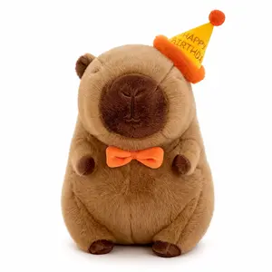 Cute Birthday Capybara Plush Toy 8.7in with Party Hat Kawaii Capybara Stuffed Animal