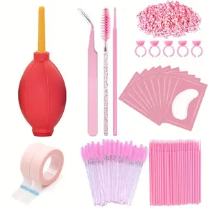 Eyelash Extension Training Set, 1 Set  Lashes Extensions Tool, Including Air Conditioning Fan, Tweezers, Glue Ring, Gel Eye Pad, Eyelash Tape, Crystal Brush Wand