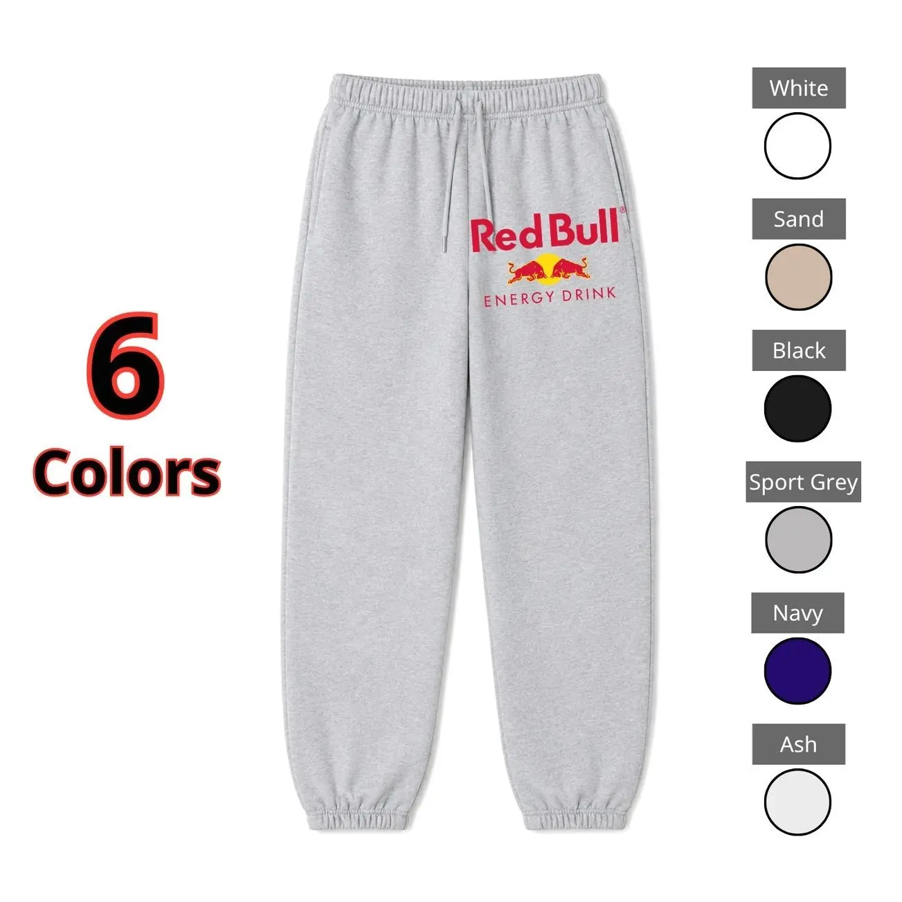 Red Bull Energy Drink Graphic Jogger Pants for Men & Women, Unisex Drawstring Sweatpants with Eye-Catching Logo Print, Comfortable Relaxed Fit for Casual Outfits, Lounging, Travel, Workouts & Daily Wear S