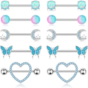 Nipple Rings Surgical Steel Nipple Piercing  14g for Women with Cute Heart Buttertly Moon