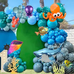 Undersea Balloons Arch Garland Kit - 174/194Pcs with Sharks, Fish, Octopus, Conch&Lobster/Crab Balloons for Baby Shower Party Supplies Set Tool