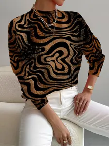 Women's Knitted Sweater, Wave Pattern Irregular Print, Casual Elegance Commute Wear, Spring Fall Winter Season