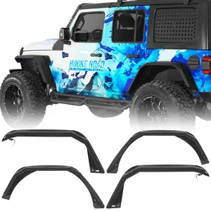 Hooke Road Aftermarket Flat Front & Rear Fender Flares w/ LED Turn Signal Lights For 2018-2026 Jeep Wrangler JL