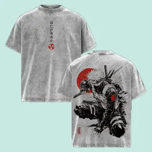 Kakashi Hatake T-Shirt Washed Vintage Anime Oversize Streetwear Tee Anime Oversize Streetwear Tee Sharingan Ninja Graphic Shirt Classic shirt Streetwear Novelty Hoodie Long short Sleeves Funny Graphic Tracksuit Couple style Gift Outfit Festive Carnival