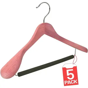 (TM) Cedar Hangers for Closet - 5 Pack Extra Wide Wooden Hangers for Suits, Coat, Dress, Jacket, Clothes Storage - Non Slip  Padded Pant Bar with 360? Swivel Hook, Aromatic  Cedar