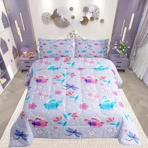 Butterfly Comforter Set Floral Bedding Set for Kids Boys Girls Girl Butterfly Floral Duvet Quilt Cute Bedroom Decor Purple Microfiber