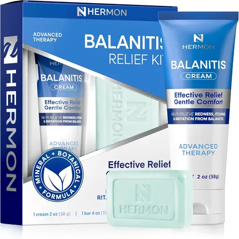 Hermon Adults' Balanitis Treatment Kit - Advanced Men's Skincare Solution with Witch Hazel, Ceramides, Clotrimazole, Contains Neither Harmful Additives, Relieves Redness, Itching, Irritation, Includes Storage Pouch, Botanical Formula, Regular Edition