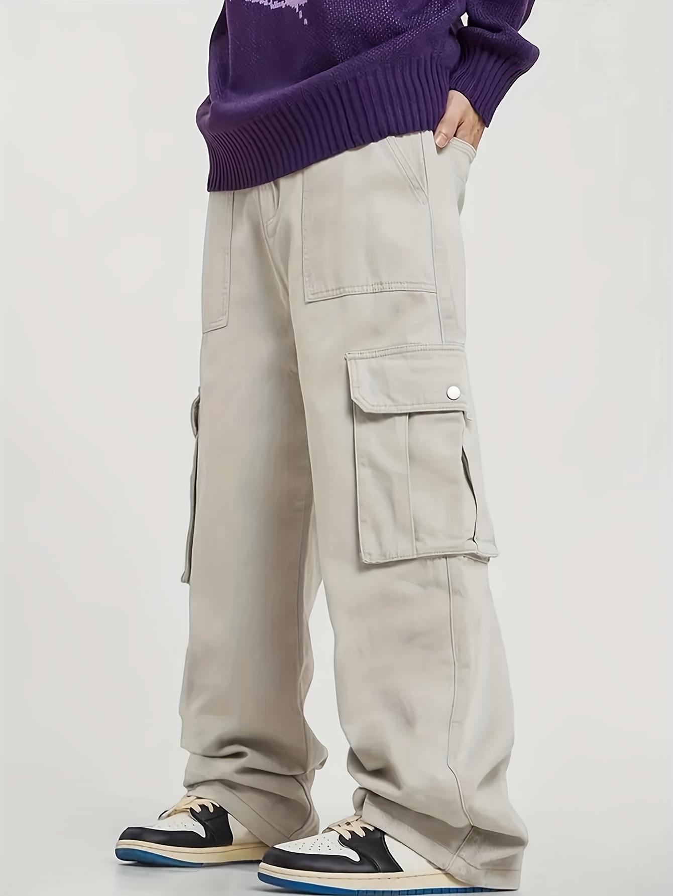 Men’s solid-color cargo pants with flap pockets, multifunctional workwear trousers—durable, casual, and comfortable for everyday wear; casual street-style long pants; fashionable men’s long pants suitable for all seasons.