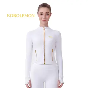 ROROLEMON Women’s Cropped Workout Jacket, Full-Zip with Gold Zippers, Slim-Fit Athletic Yoga Top with Thumb Holes, Multiple Colors Available