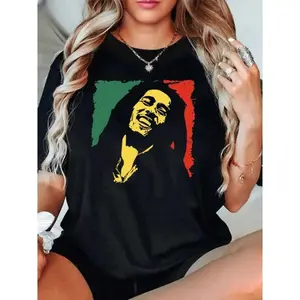 Womens Vintage Reggae Rasta Graphic Tee Short Sleeve Crewneck Streetwear Shirt for Summer Festival Concert Vacation Casual Daily Outfit