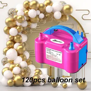 120-Piece Latex Balloon Set with Portable Dual-Nozzle Electric Balloon Pump Inflator, Arch Building Tool Kit for Party Supplies, Latex Balloons