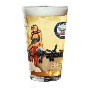 B-29 Superfortress Pint Glass, America 250 Collection, Patriotic 16oz Beer Glass | Vintage Barware
